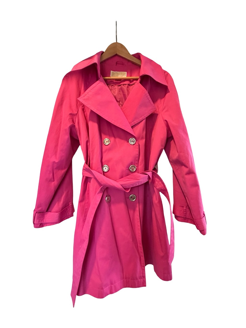 MICHAEL Michael Kors Hot Pink Double-Breasted Trench Coat with Belt